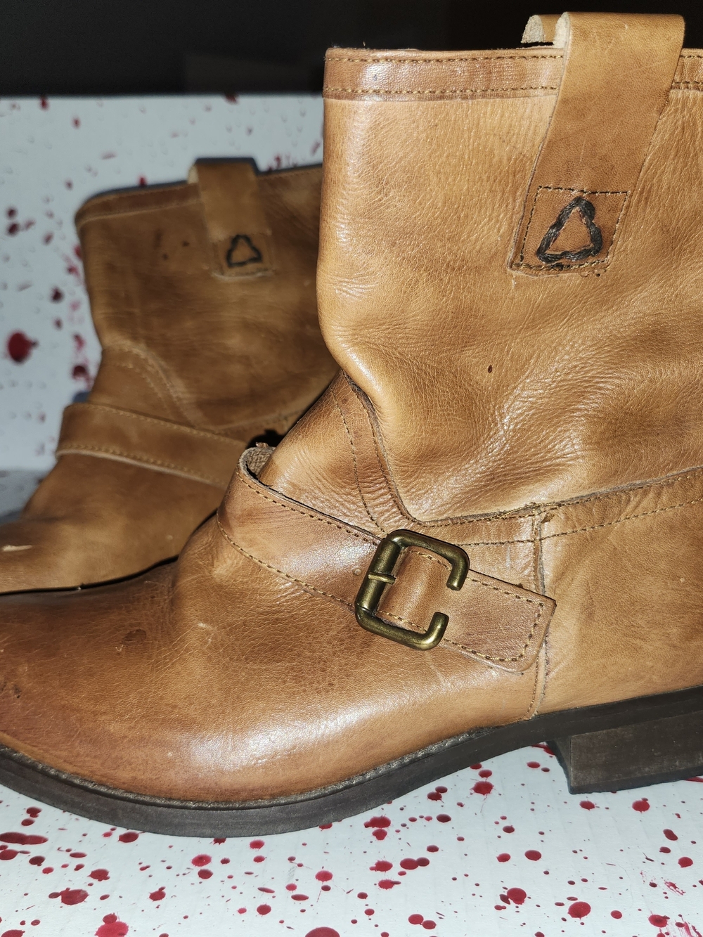 Tan Italian Leather Ankle Boots with Buckle Detail
